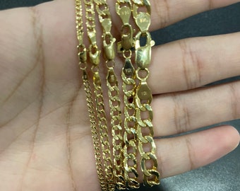 Halsband och armband i äkta 14K gult guld med kubansk kantlänk, matchande set i äkta 14K guld, 40-60 cm, äkta halvfast ihålig kantlänk