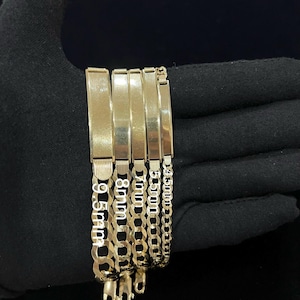 REAL SOLID 14K Yellow or Two Tone White Pave Cuban Curb Link ID bracelet for Men, kids, and some for women, Light and Heavy7", 8", and 8.5"