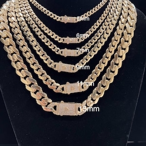 14K Gold Modern Miami Cuban Link Chain Necklace Mens Womens, Cheap Hollow Chain 5mm 6mm 7mm 9mm