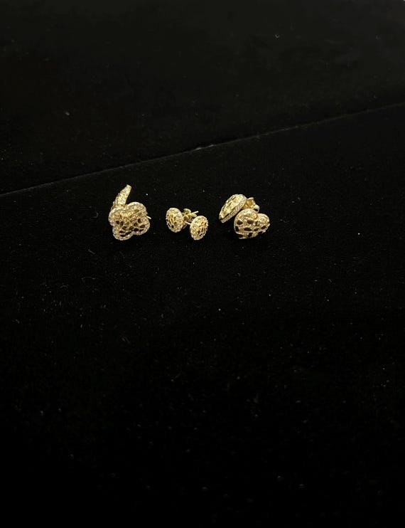 REAL SOLID 14K Yellow Gold nugget Heart, circle, and clover earrings push back style Womens and little girls