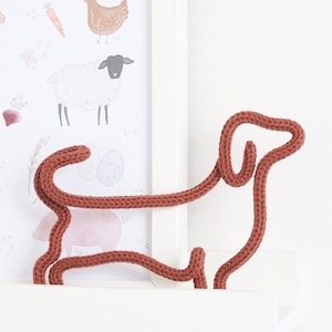 Knitted wire Dachshund, dachshund gifts, sausage dog decor, kids wall art, knitted wire animal.