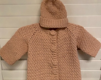 Crocheted Handmade Baby Coat with Beanie
