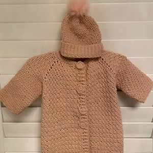 Crocheted Handmade Baby Coat with Beanie