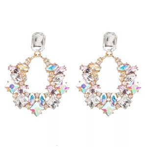 2020 Fashion Vintage Crystal Baroque Style Retro Acrylic Gemstone Rhinestone Geometric Earrings