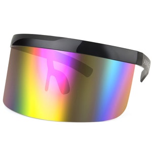 ANJOE Face Shield Mirror Rainbow Sunglasses | Robot Futuristic Cyber Visor Sunglasses | Mirrored Non-Polarized Lens for Sun Protection