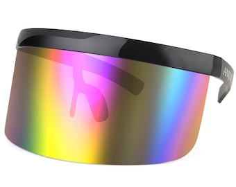 ANJOE Face Shield Mirror Rainbow Sunglasses | Robot Futuristic Cyber Visor Sunglasses | Mirrored Non-Polarized Lens for Sun Protection