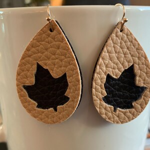 earrings, faux leather, leaves, fall