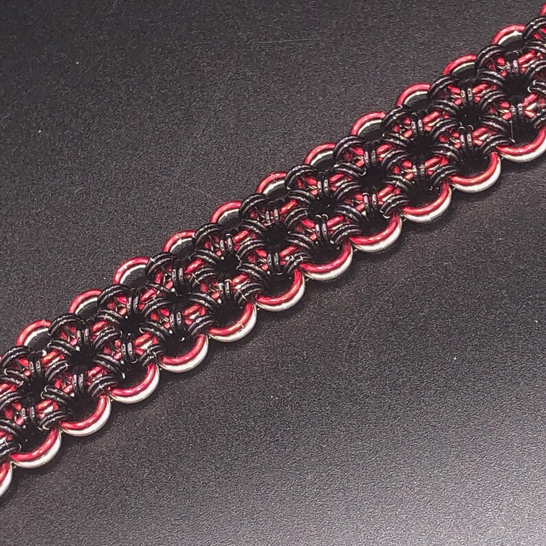 reversible chainmail cuff unisex cuff Reversible chainmail bracelet Japanese weave aluminum chainmail bracelet two looks in one