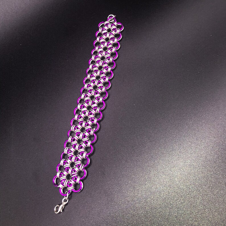 reversible chainmail cuff unisex cuff Reversible chainmail bracelet Japanese weave aluminum chainmail bracelet two looks in one