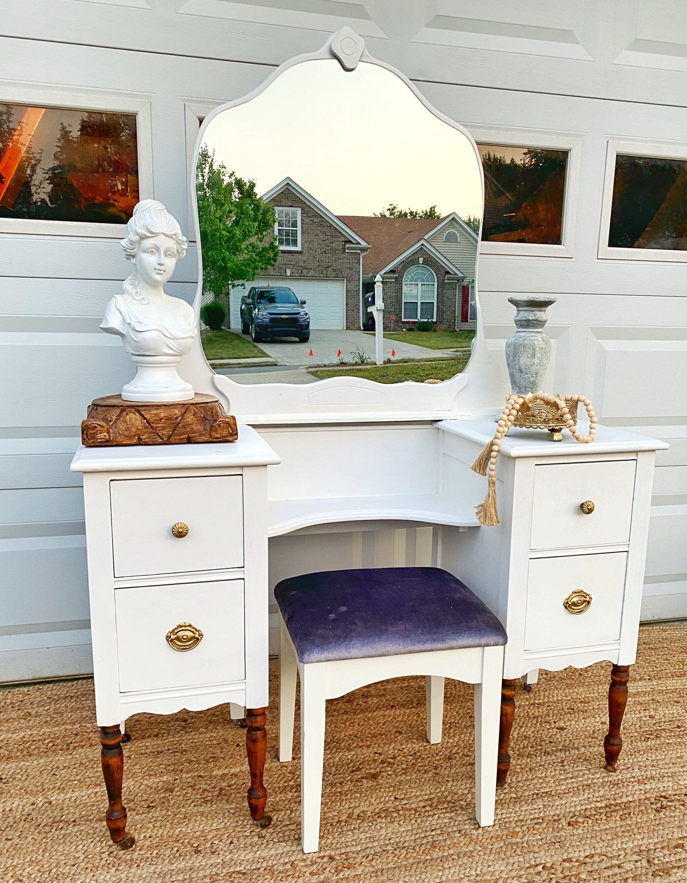 white vanity dresser Versailles Bone Ornate Dressing Table Set Pair with our Lola vanity mirror to complete the look. 43.3" Modern Minimalist White Makeup