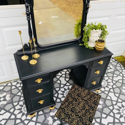 SAMPLE PIECE ONLY Black Antique Makeup Vanity With Mirror Etsy