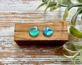 Blue Holographic Stud Earrings | Iridescent Earrings | Color Shifting | Unique Stud Earrings