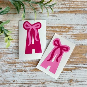 Monogram Initial Vinyl Decal | Pink Coquette Bow | Adhesive Custom Letter Decal | Personalized Bow Sticker