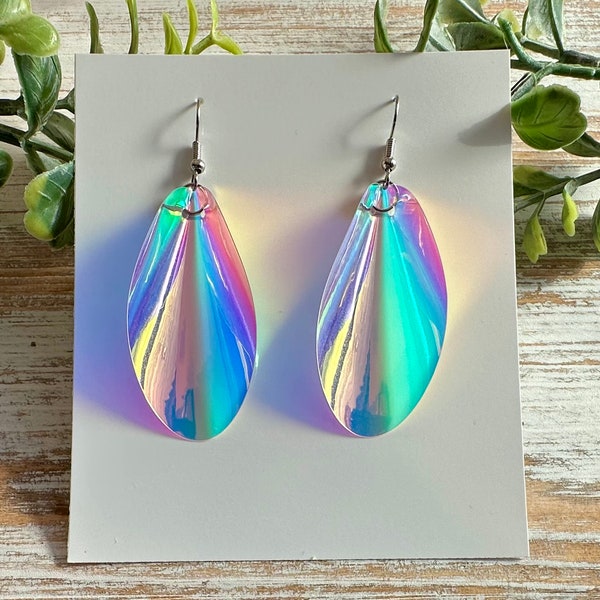 Iridescent Earrings | Pinched Petal | Teardrop Earrings | Holographic Earrings | Transparent Earrings | Prom Earrings