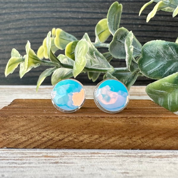 Holographic Stud Earrings | Iridescent Faux Opal | Lightweight Resin Earrings