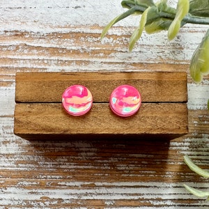 Pink Holographic Stud Earrings | Iridescent Earrings | Color Shifting | Unique Stud Earrings