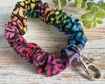 Scrunchie Keychain Wristlet | Rainbow Leopard Print Wristlet | Cheetah Rainbow Wristlet | Fabric Keychain | Leopard Keychain