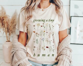 Floral Maternity T-Shirt | Growing a Tiny Human, Expecting Mom Tee