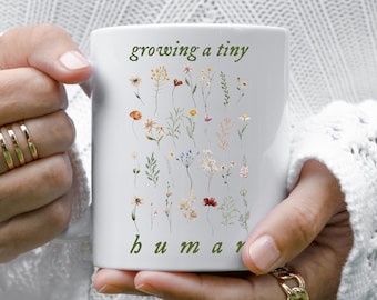 Expecting Mom Mug | "Growing a Tiny Human" Floral Ceramic Mug