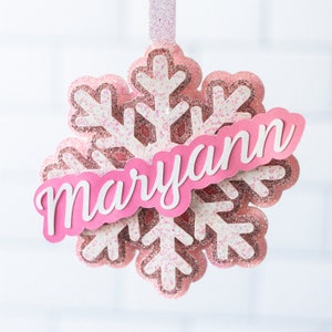 Ornement de flocon de neige 3D à paillettes personnalisé - Décor d’arbre de Noël personnalisé - Cadeau de vacances étincelant