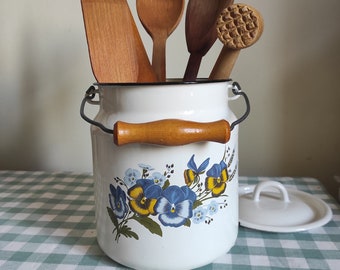 Rustic kitchen storage organization Farmhouse canister Vintage utensil holder for kitchen