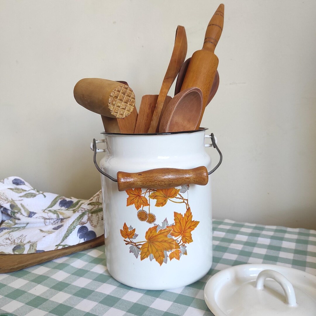 Antique Utensil Rack Vintage Utensil Holder for Kitchen Enamel Milk Can - Etsy
