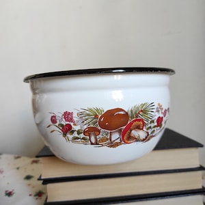 Vintage Emaille Soßenkelle Emaillelöffel mit Pilzdruck