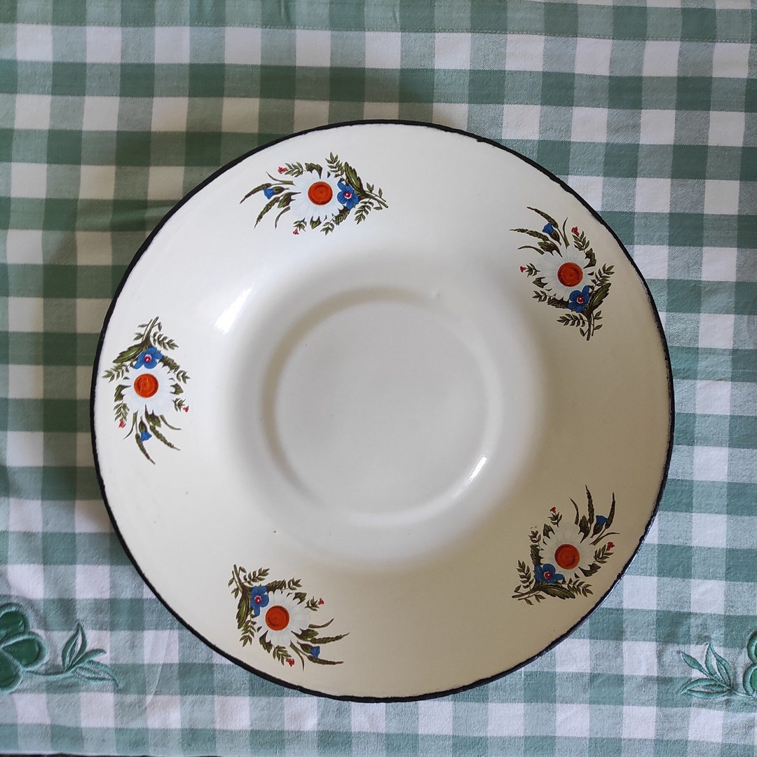 Vintage Enamel Plate Large Floral Enamelware Cottagecore Etsy