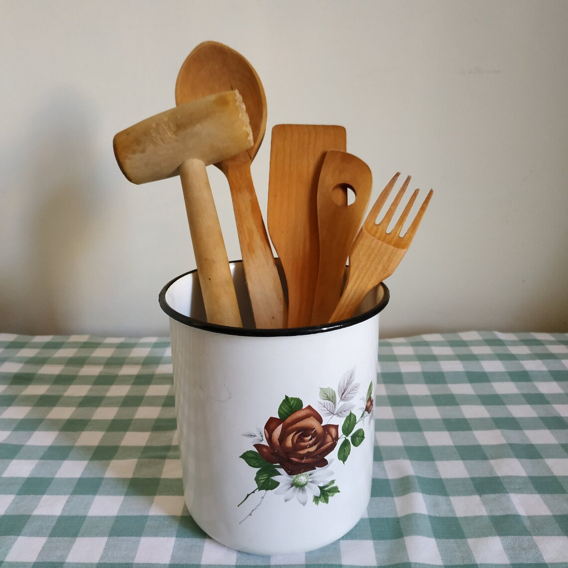 Vintage kitchen utensil holder Rustic flower jar farmhouse Etsy