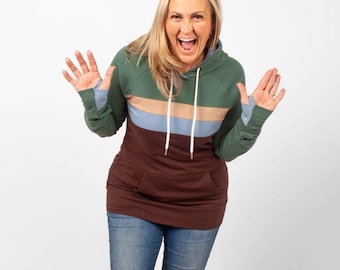 Pullover Hoodie Aspen Earthtone Color Block | Lightweight Jacket with Thumbholes