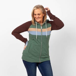 Full Zip Hoodie Bailey Earthtone Color Block | Lightweight Jacket with Thumbholes