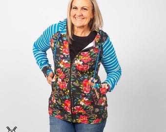 Full Zip Hoodie Abigail Floral | Medium weight Jacket with Thumbholes & Zipper Pockets
