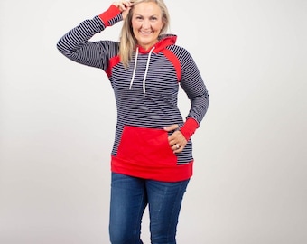 Pullover Hoodie Liberty Red & Grey | Lightweight Jacket with Thumbholes