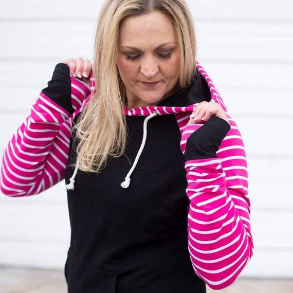 Pink Pullover Striped Hoodie Thumb 