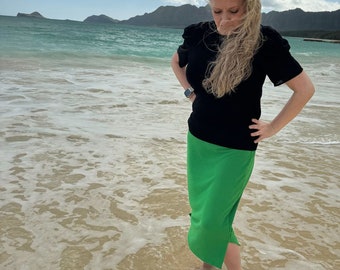 Ribbed Grass Green Women's Skirt | Long Women's Skirt