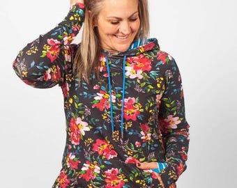Pullover Hoodie Cassie's Garden Floral | Lightweight Jacket with Thumbholes