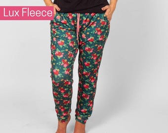 Joggers Lux Cindy | Casual Fleece Green Floral Pants | Loungewear