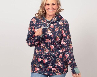 Pullover Hoodie Everlee Scuba Floral | Lightweight Jacket with Thumbholes