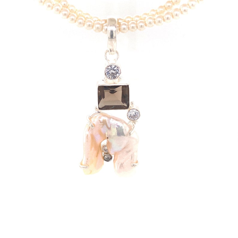 Baroque Pearl Pendant Smokey Quartz Faceted White Quartz