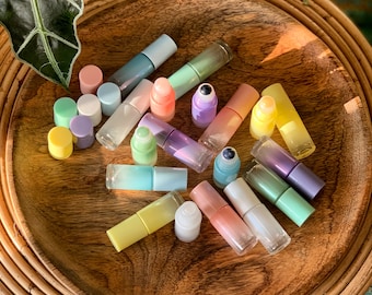 Roll-on für ätherische Öle 5 ml schimmernde Regenbogenfarben mit Kristallkugel / Flakon für DIY Kosmetik