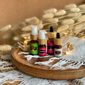 Confezione da 3 accessori spray per pipette in bambù / Bottiglie da 5-15 ml / Coperchi in bambù per oli essenziali /