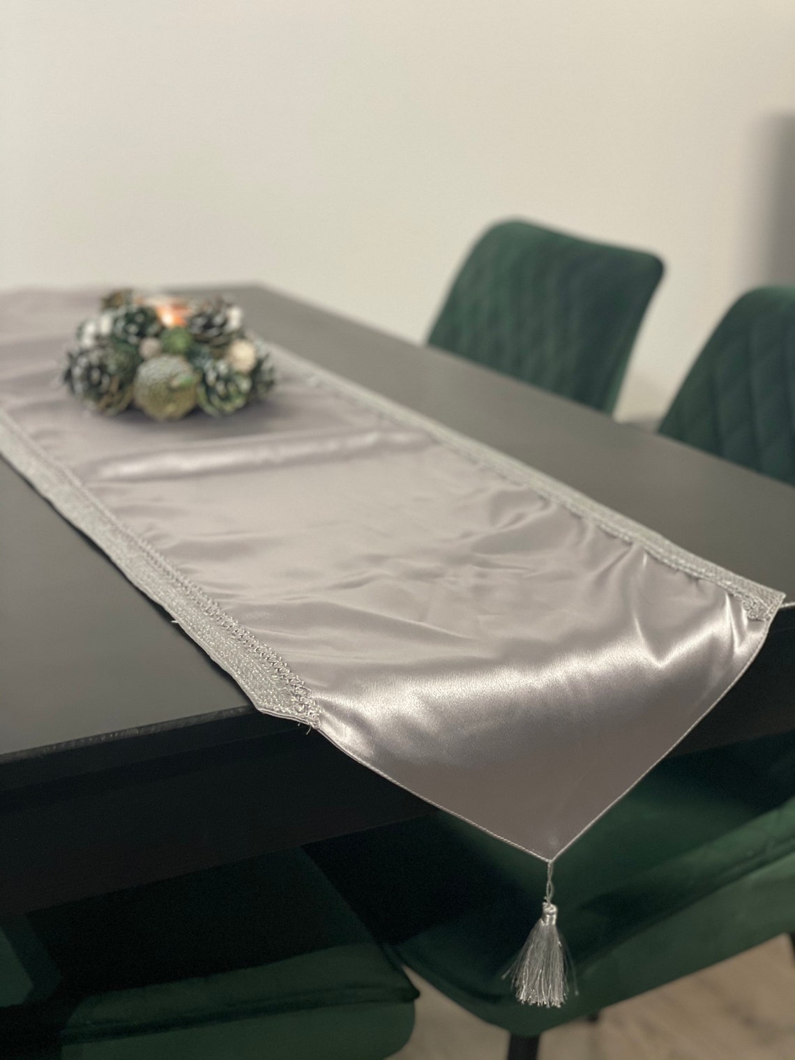 Christmas Table Runner Satin Glitter Silver Rich Wedding New Etsy