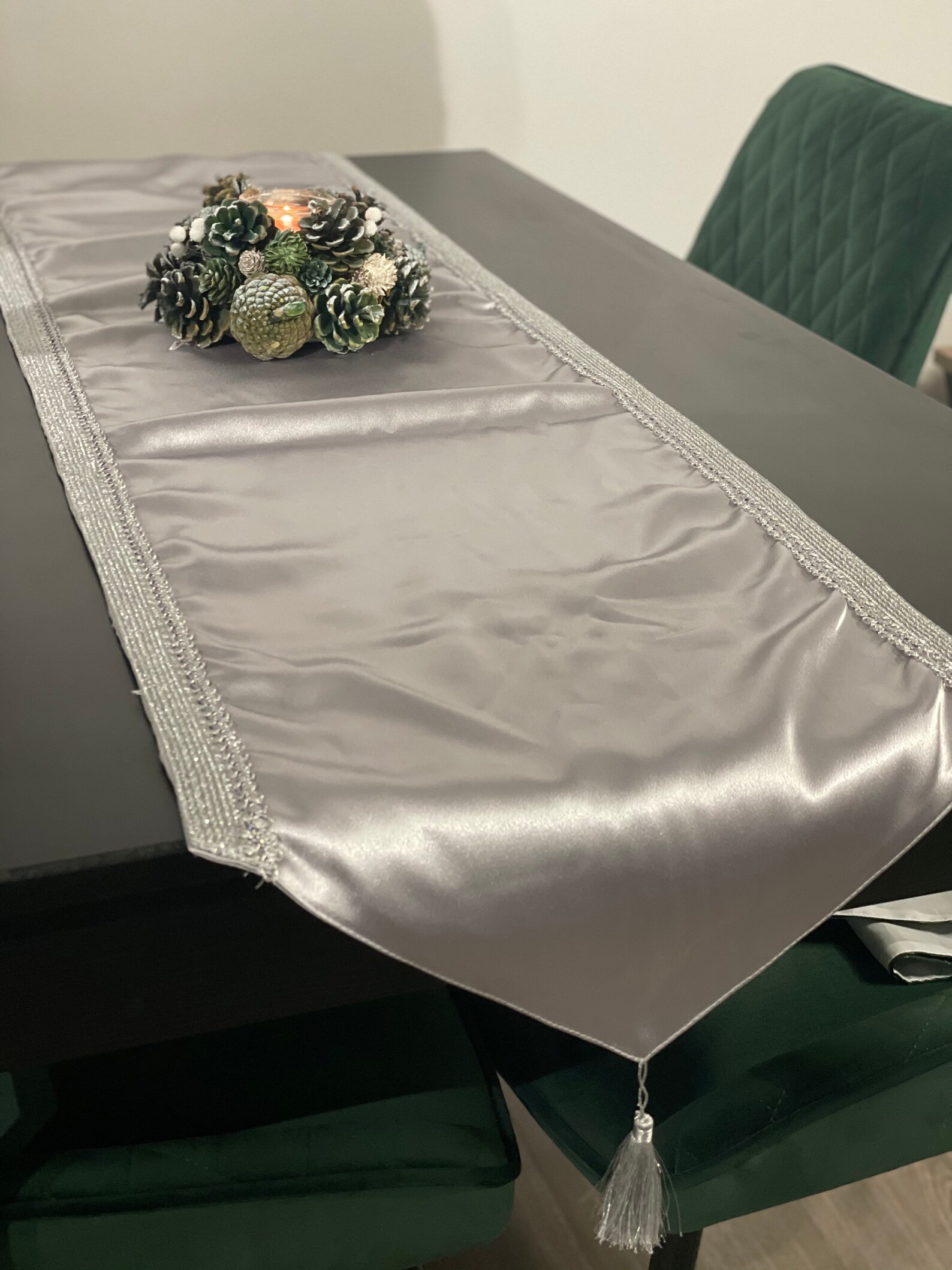 Christmas Table Runner Satin Glitter Silver Rich Wedding New Etsy