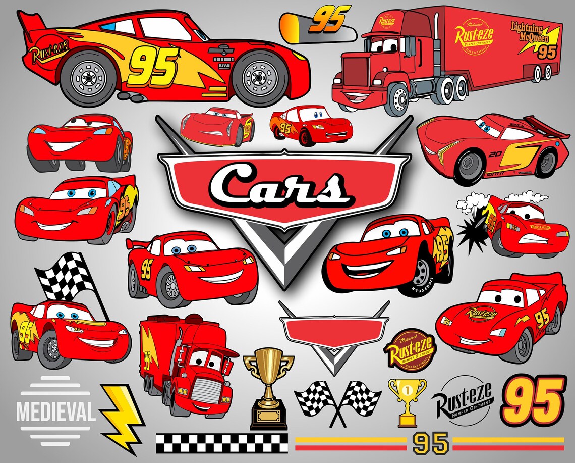 Download Lightning MCqueen Vector SVG PNG PDF Ai Bundle Clip | Etsy