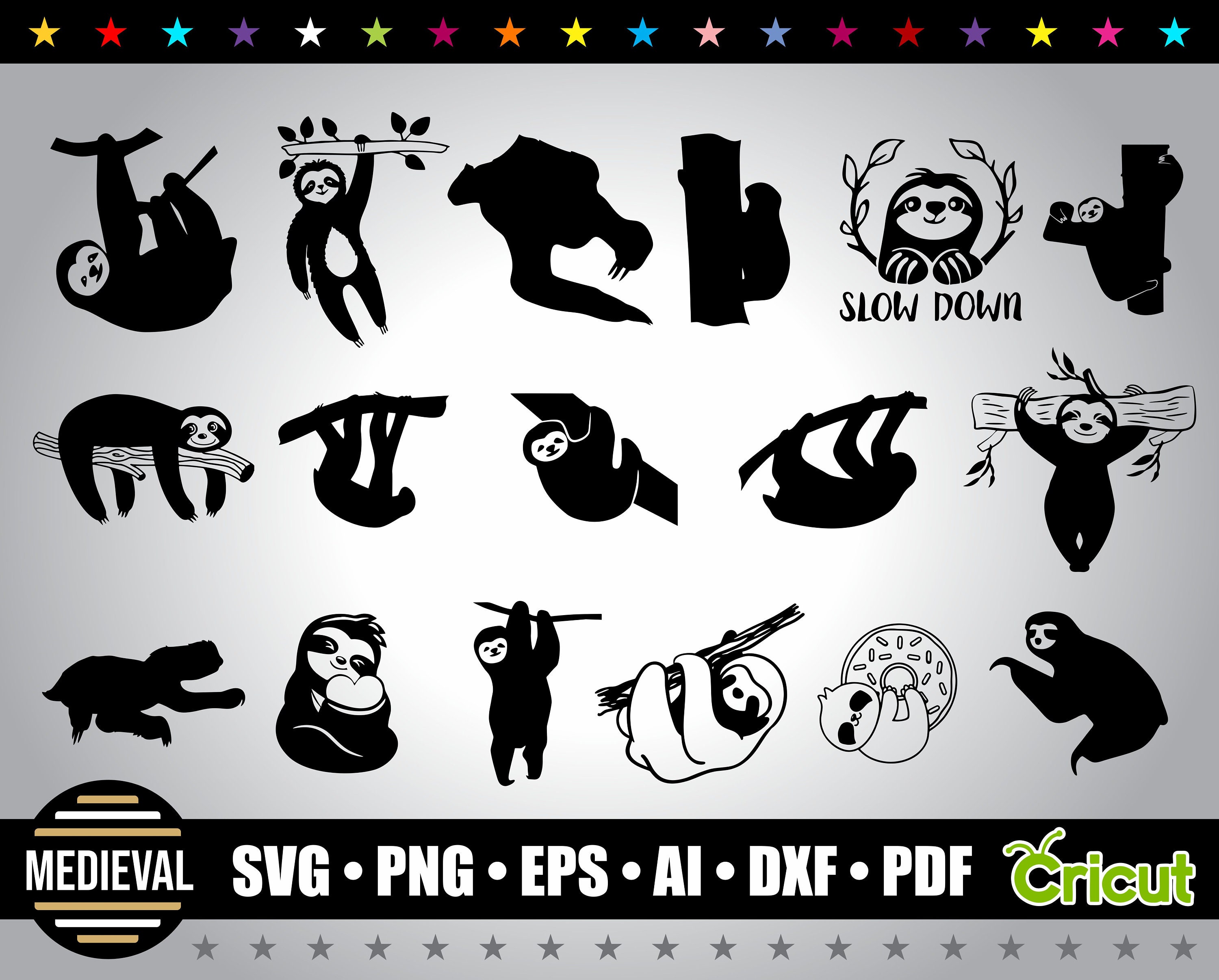 Cute sloth svg cut file sloth asleep on branch silhouette svg | Etsy