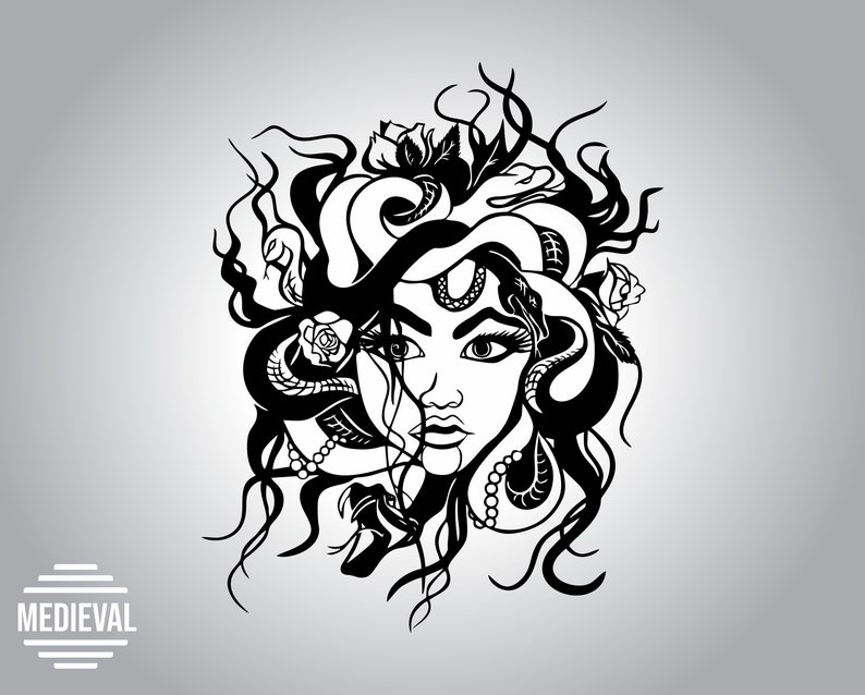 Woman with snake hair Medusa svg Snake face svg Fantasy goddess greek ...