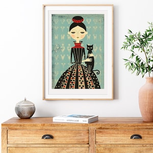 Woman with a Cat, Living room Wall Art, Bedroom Wall Art