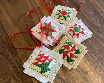 Cross Stitch Christmas Ornaments (set of 3)