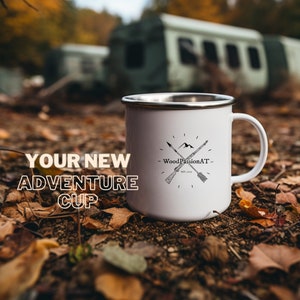 Enamel / Enamel mug for adventurers / Geometric bicycle and nature patterns / Metal mug / Camping mug / Nature lovers / Gift /