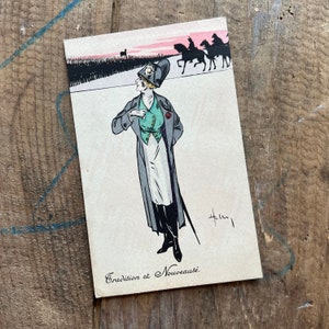 Französische Postkarte, c. um 1910 | Louis Icart, Helli | Seltene antike Ephemera | Mode, Stil, Feminismus | Jugendstil, Handcoloriert